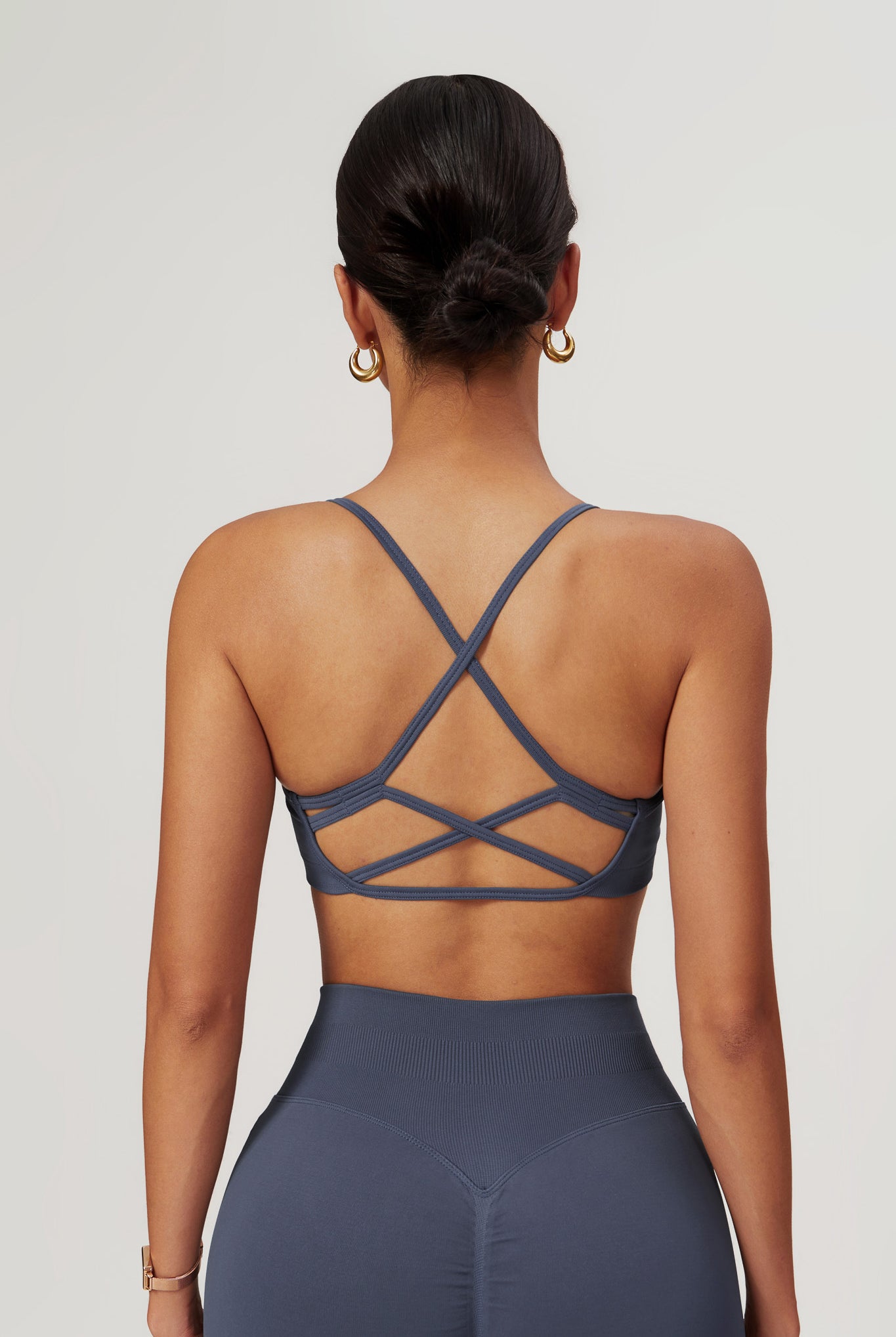 Stylish Navy Sports Bra with High Neckline and Criss-Cross Back by BOTA Official