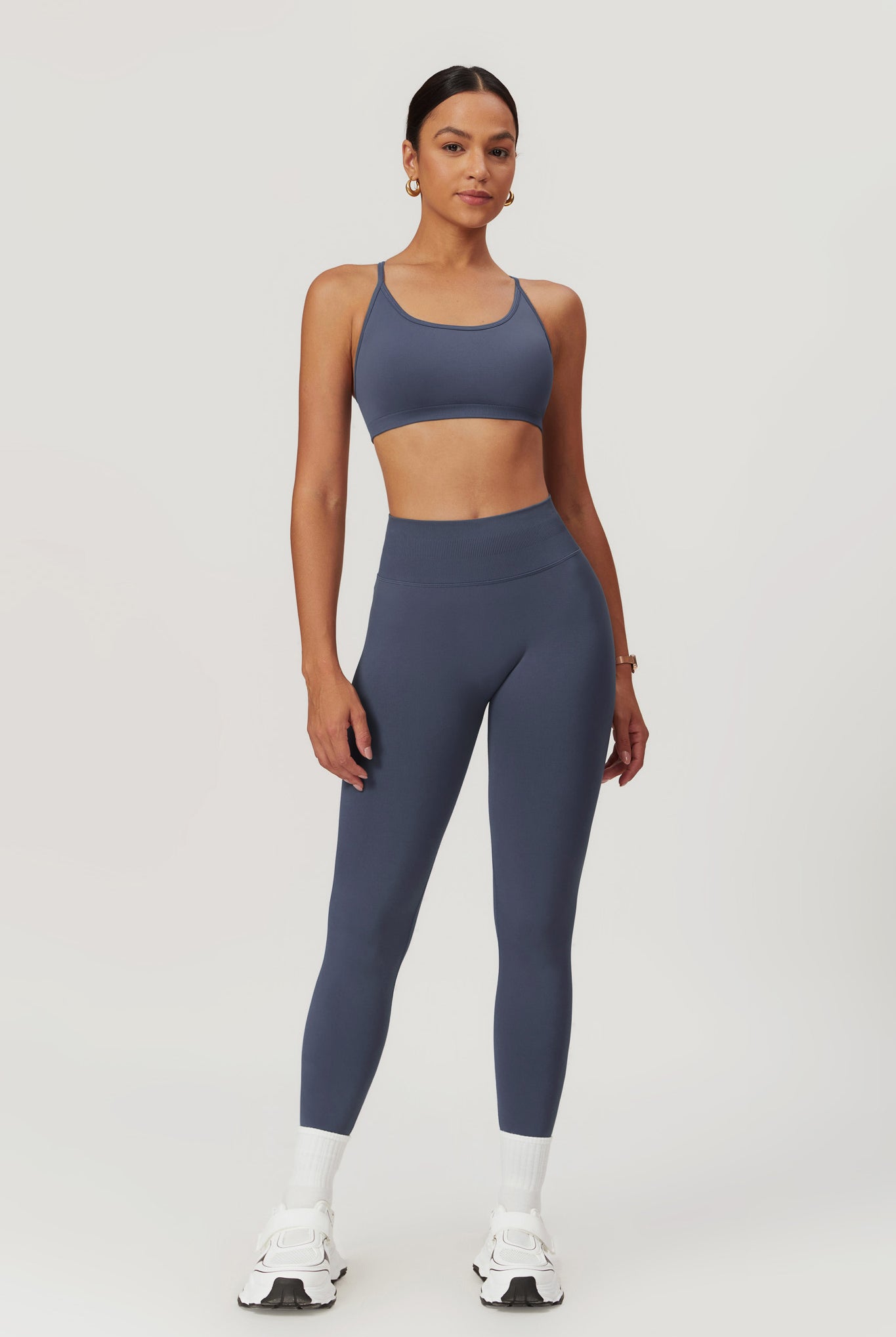 Stylish Navy Sports Bra with High Neckline and Criss-Cross Back by BOTA Official