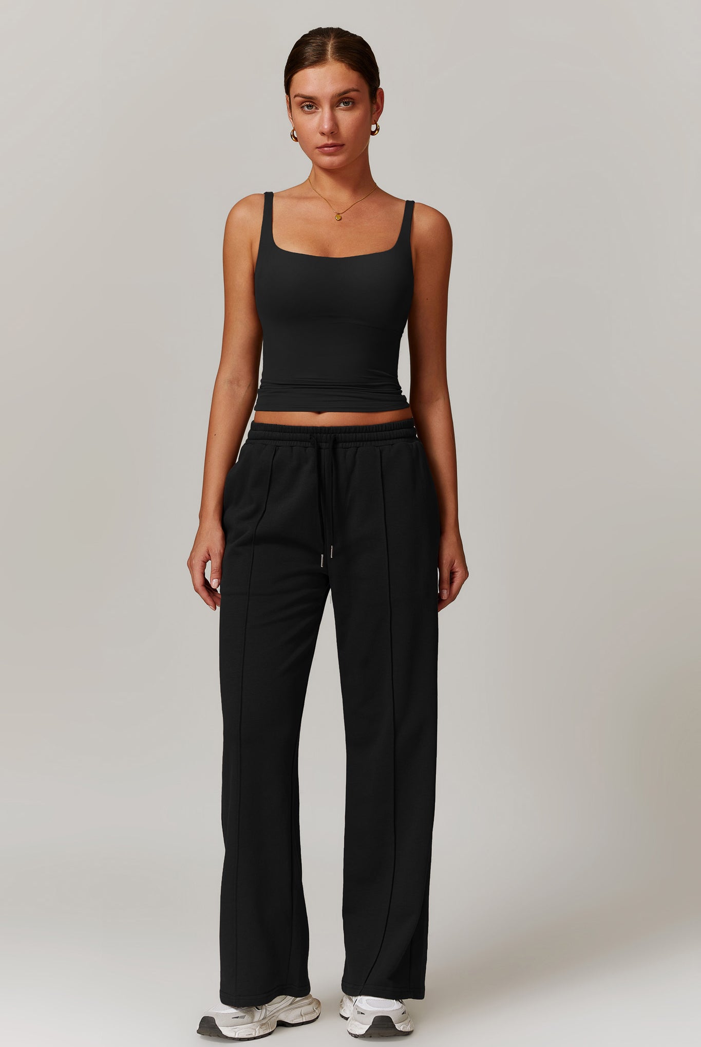 Black Sleeveless Top with Square Neckline and Extended Hem By BOTA Official