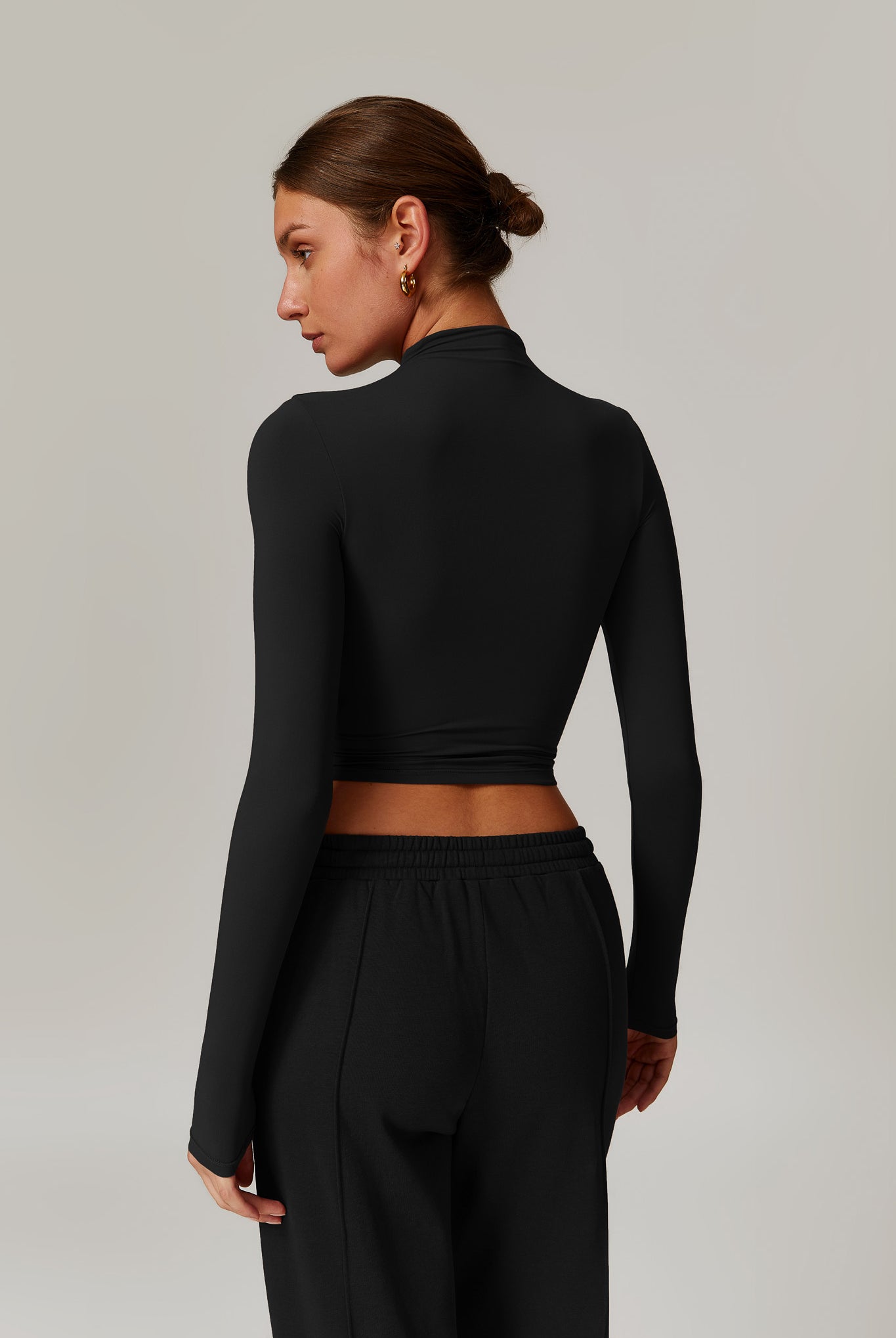 Black Long Sleeve Top with Round Neckline and Comfy Nylon By BOTA Official