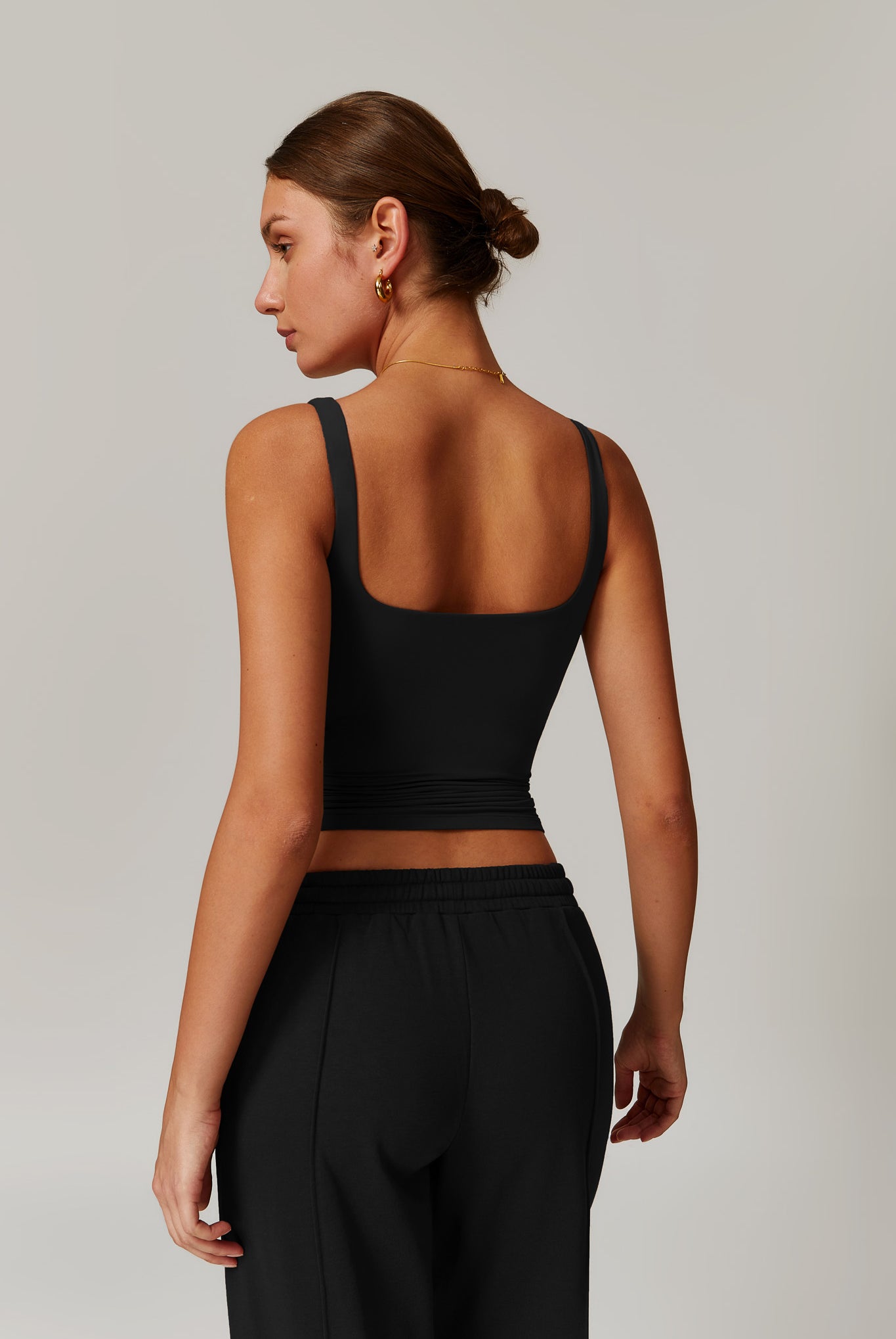 Black Sleeveless Top with Square Neckline and Extended Hem By BOTA Official