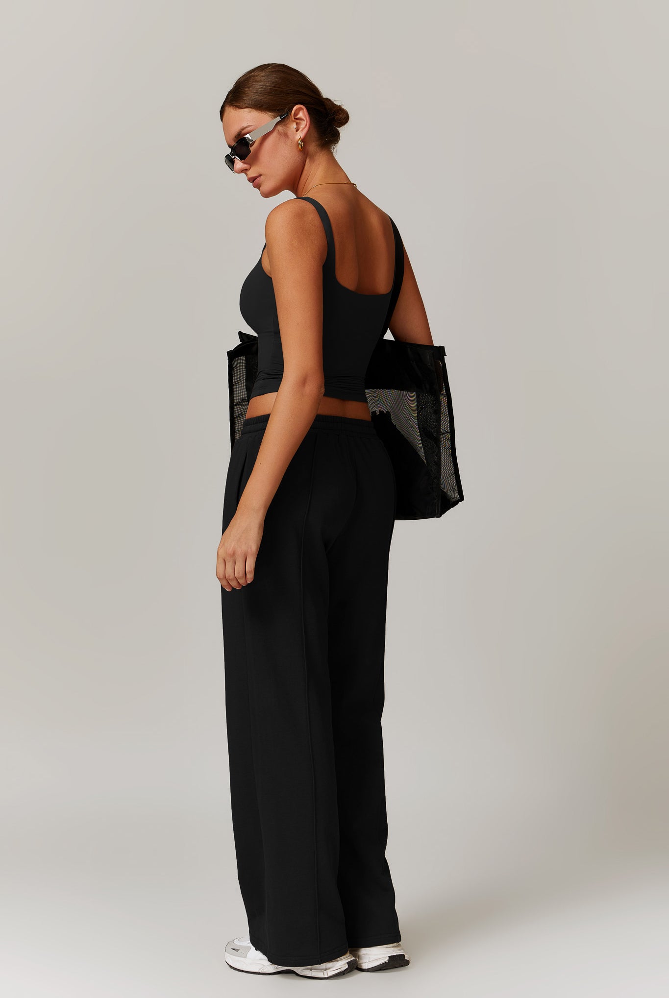 Black Sleeveless Top with Square Neckline and Extended Hem By BOTA Official