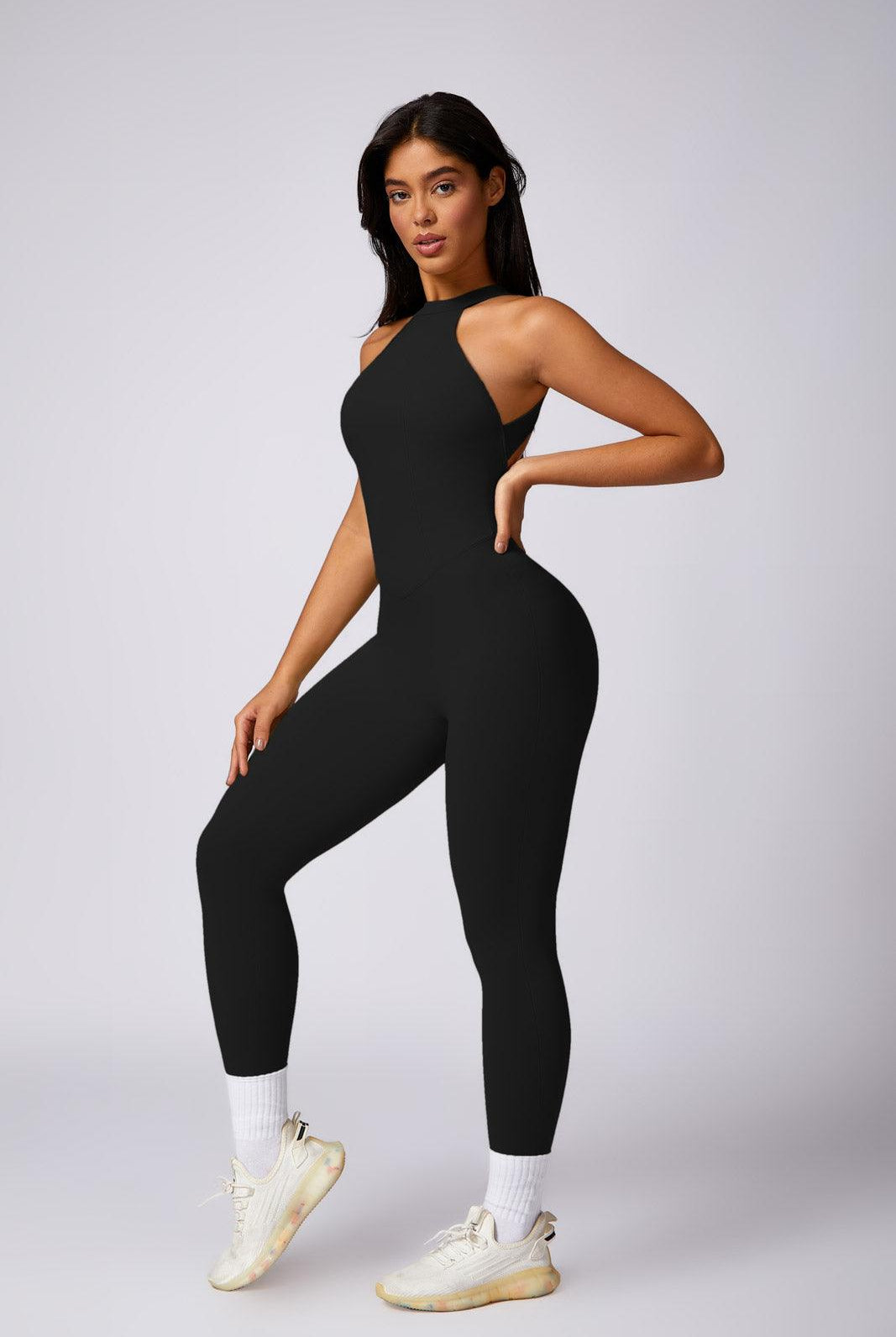 Comfortable Black Aiden Jumpsuit with High Neck & Scrunch Back By BOTA Official
