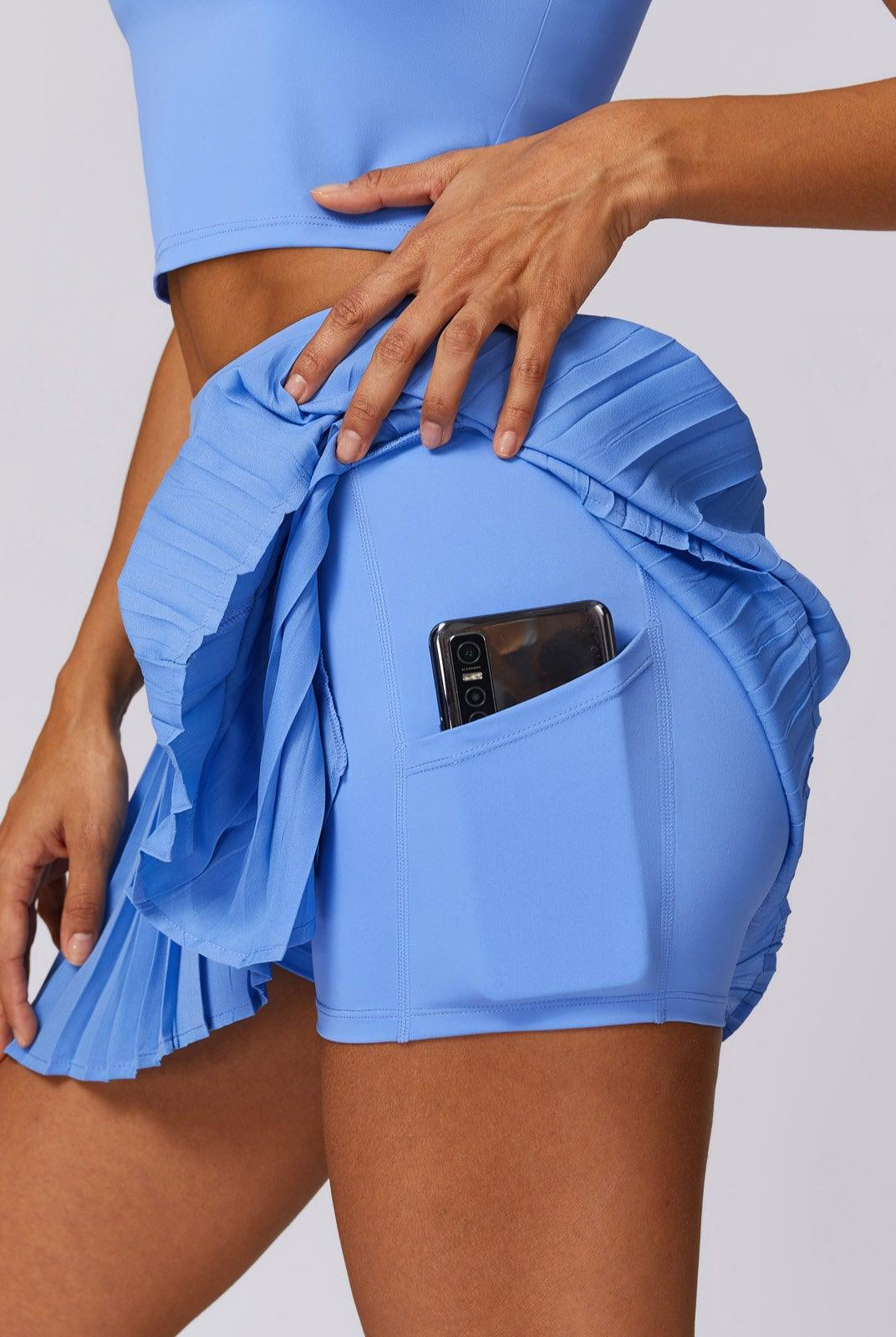 Stretchy Light Blue Skirt with Built-in Shorts and Pocket By BOTA Official