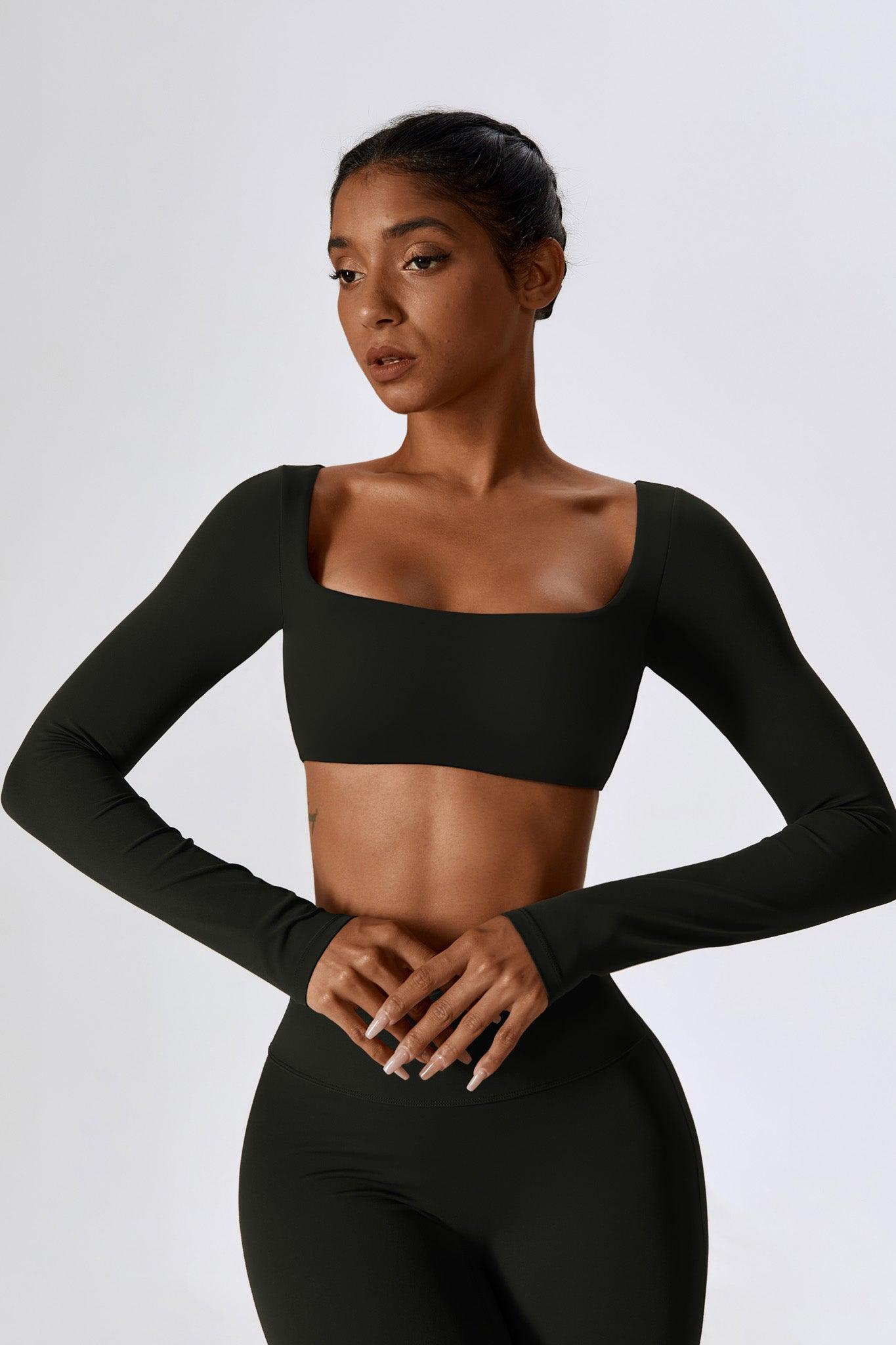Black Long Sleeve Crop Top with Comfortable Nylon By BOTA Official