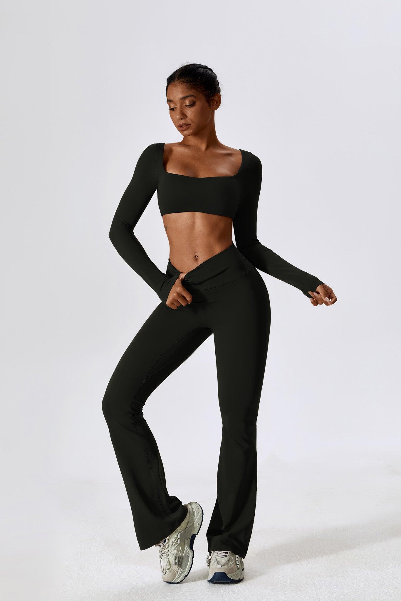 Black Long Sleeve Crop Top with Comfortable Nylon By BOTA Official