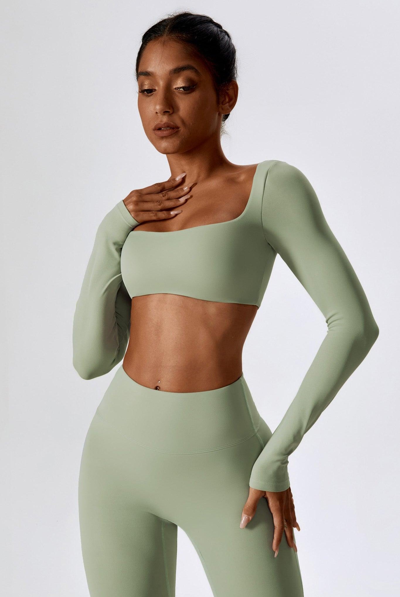 Long Sleeve Pistachio Crop Top with Stretchy and Fit Fabric By BOTA Official