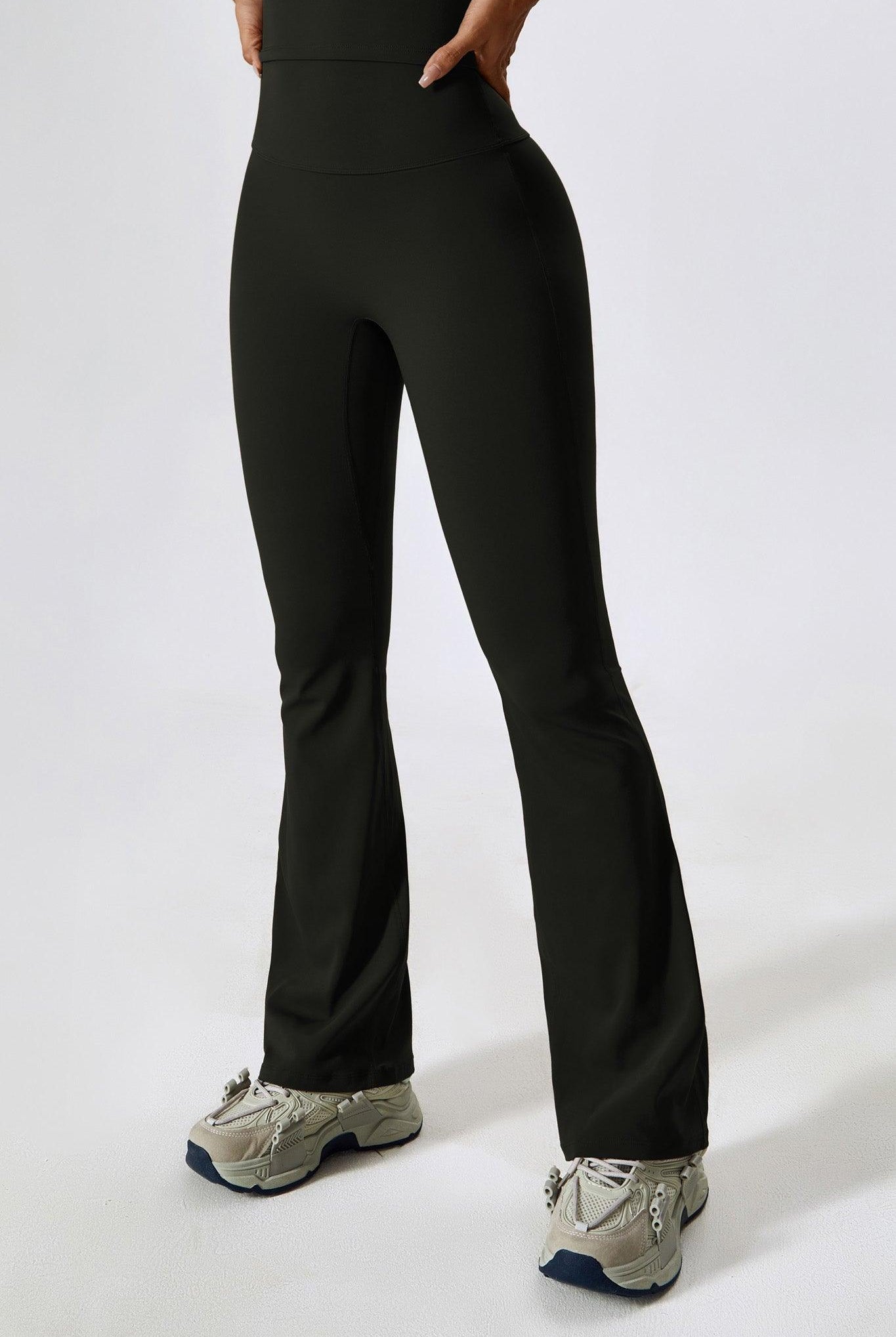 High-Waisted Black Flare Leggings with Scrunch on the Back By BOTA Official