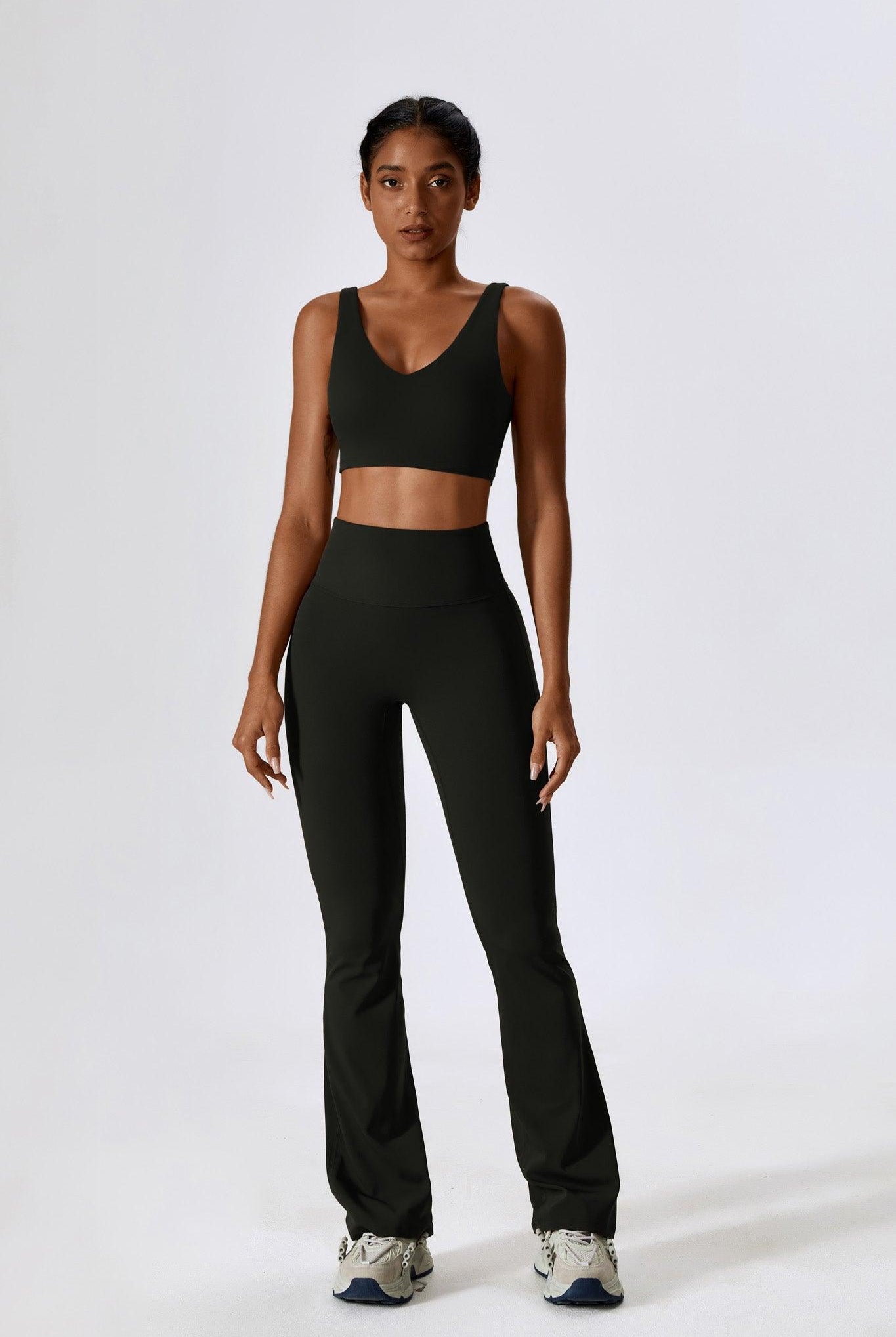 High-Waisted Black Flare Leggings with Scrunch on the Back By BOTA Official