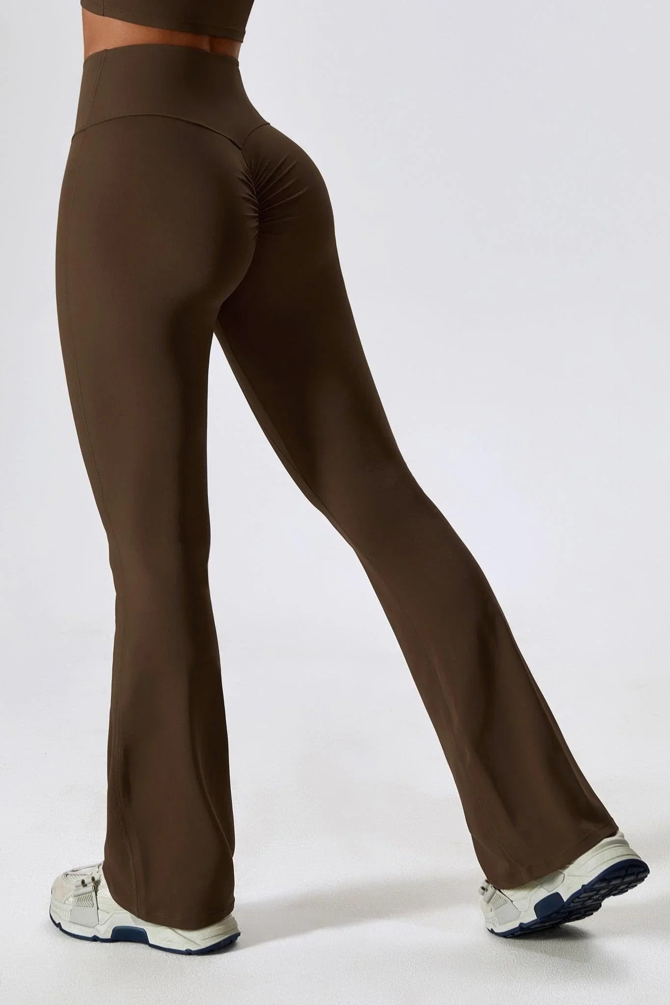 Comfy Brown Flare Leggings with Breathable Nylon By BOTA Official