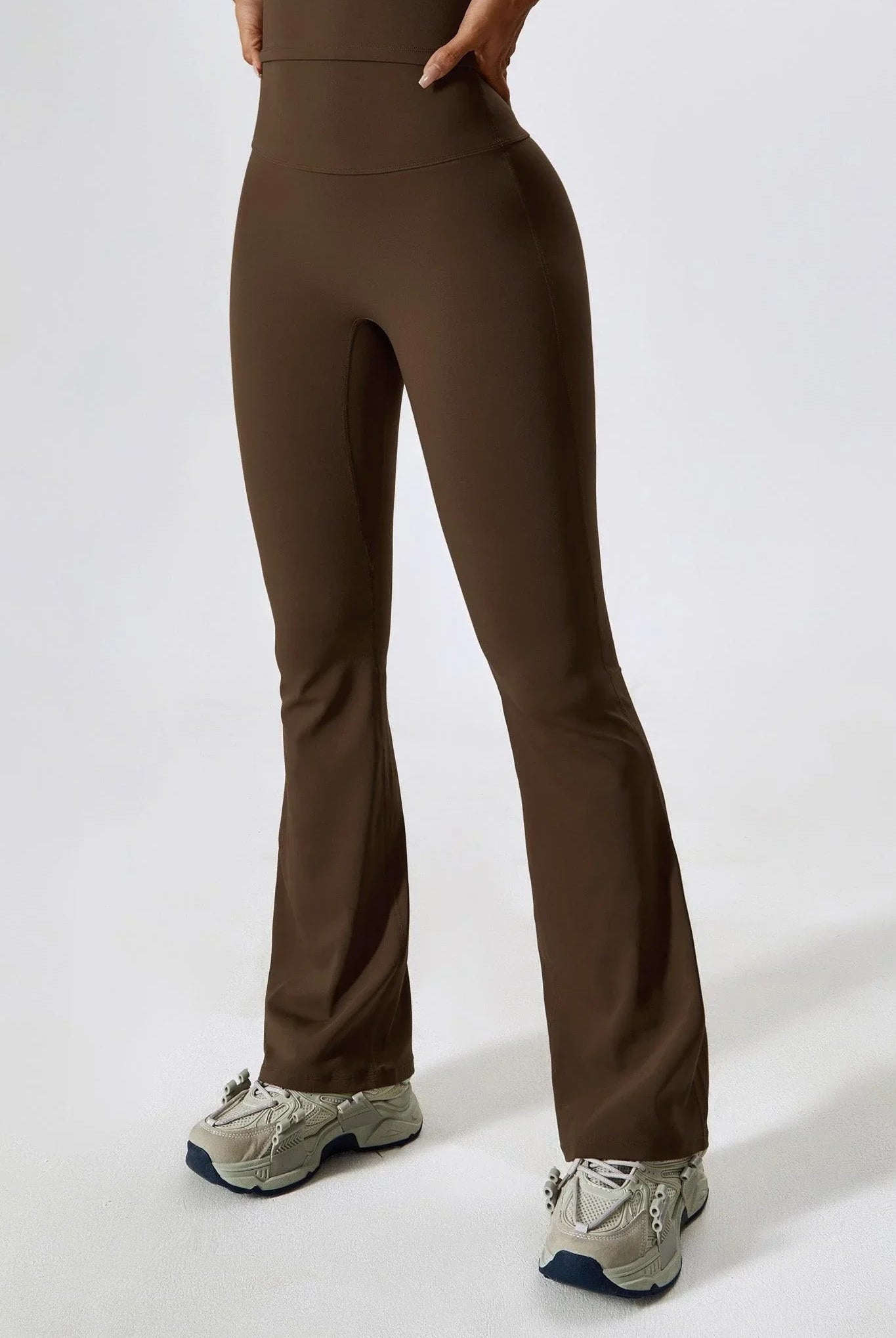Comfy Brown Flare Leggings with Breathable Nylon By BOTA Official