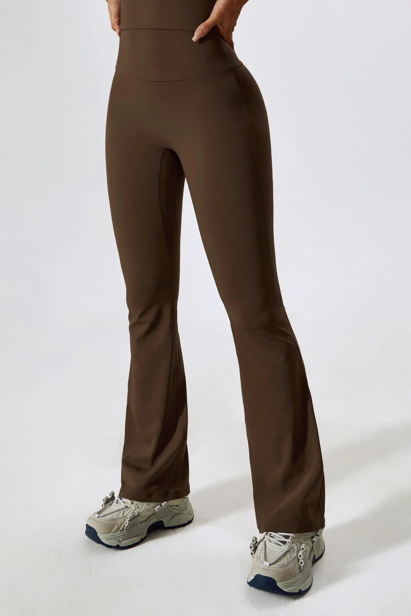 Comfy Brown Flare Leggings with Breathable Nylon By BOTA Official