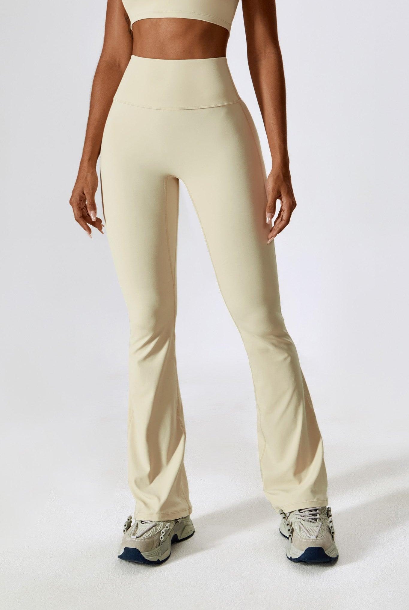 Comfy Cream FLare Leggings with Scrunch Details and Elastane By BOTA Official