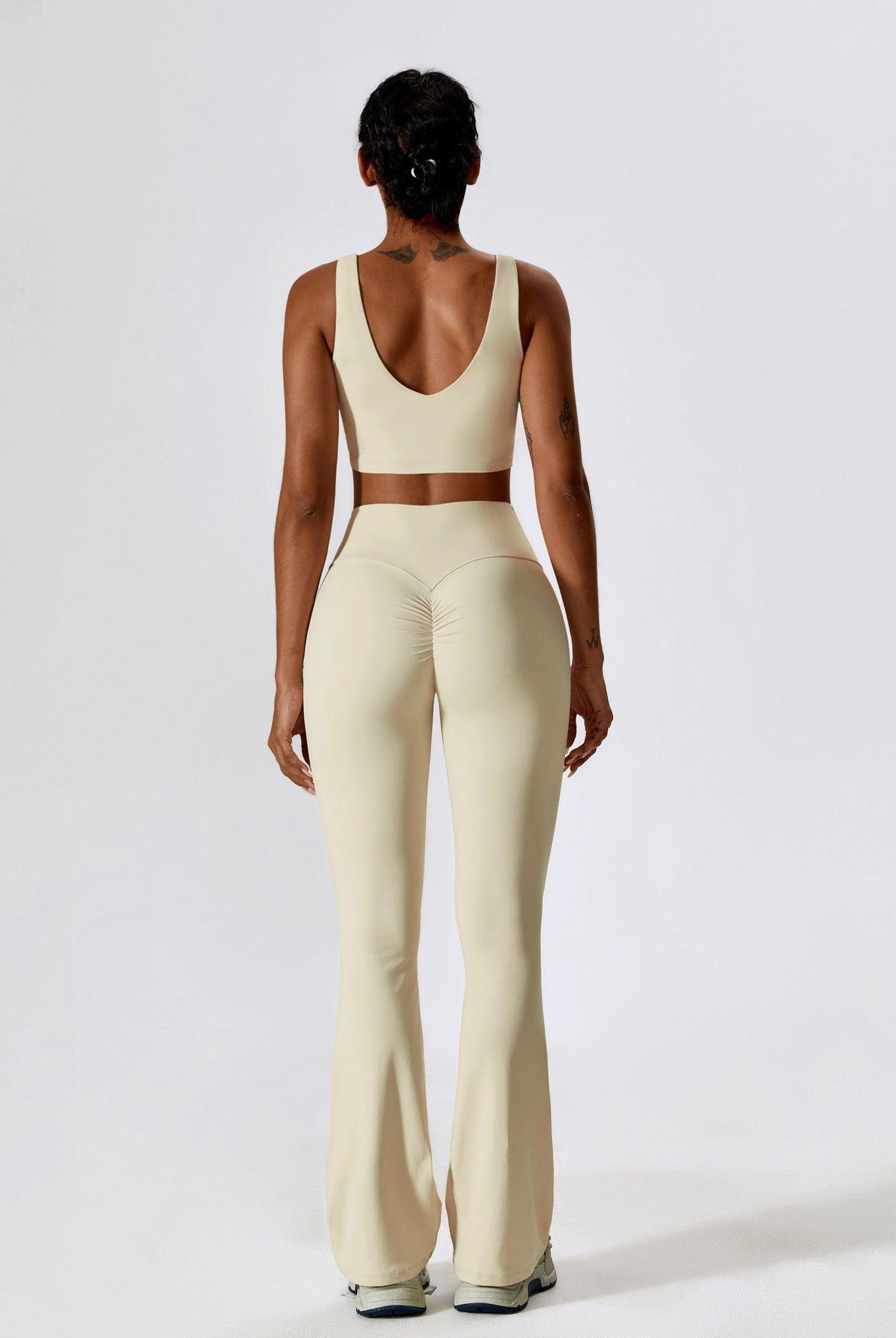 Comfy Cream FLare Leggings with Scrunch Details and Elastane By BOTA Official