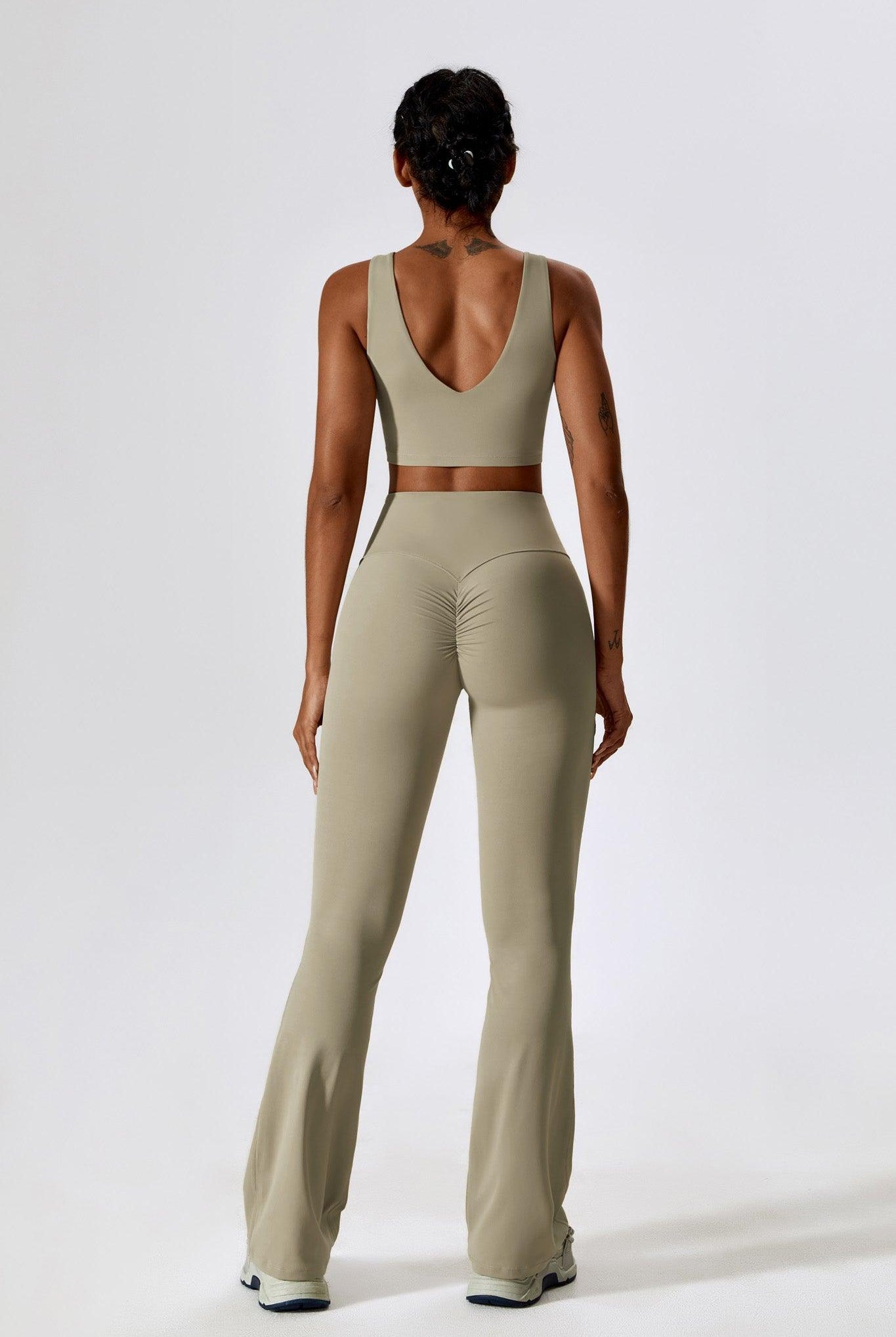 High-Waisted Nude Flare Leggings with Moisture-Wicking Fabric By BOTA Official