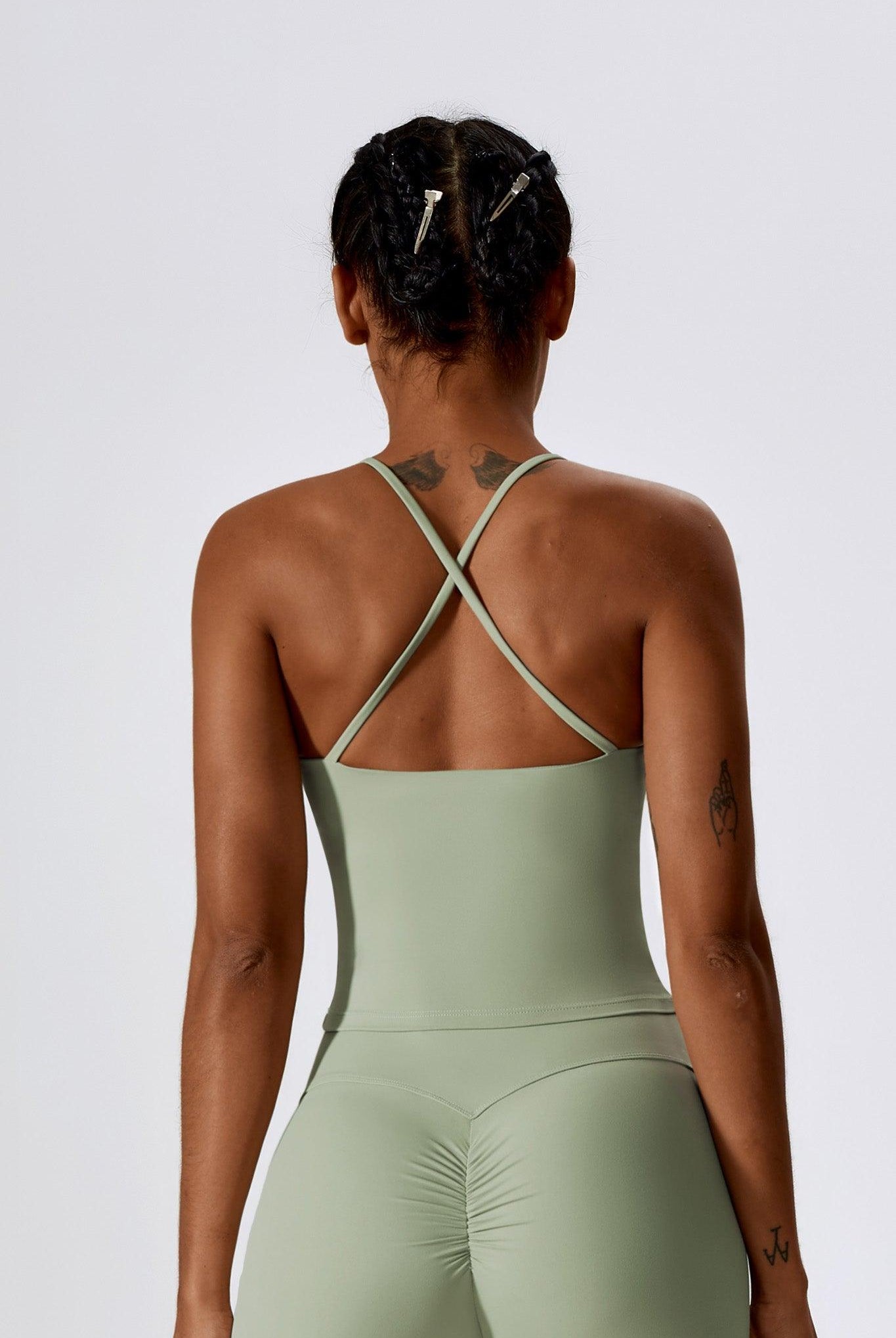 Stretchy Pistachio Top with Scoop Neckline and Thin Strap By BOTA Official
