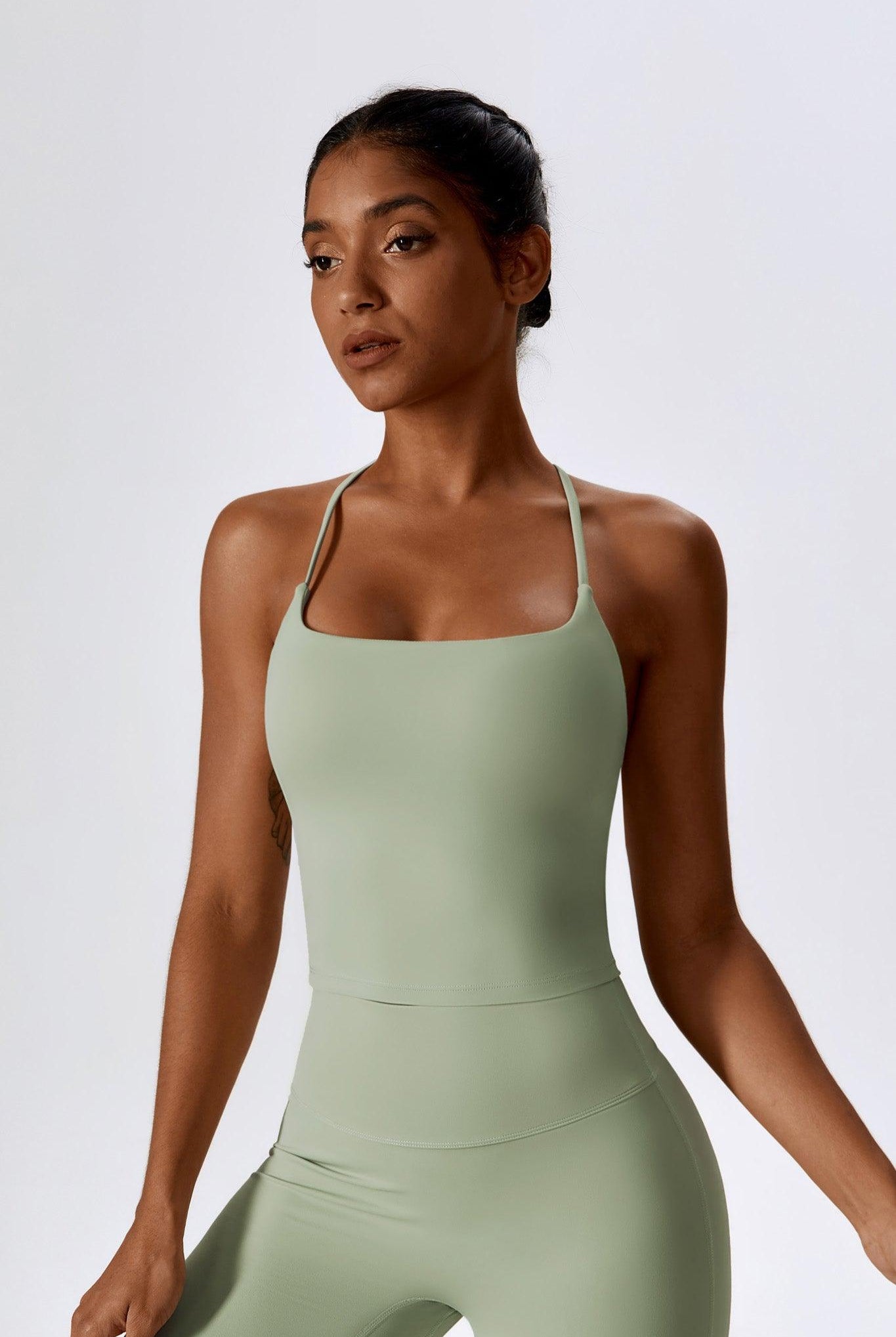 Stretchy Pistachio Top with Scoop Neckline and Thin Strap By BOTA Official