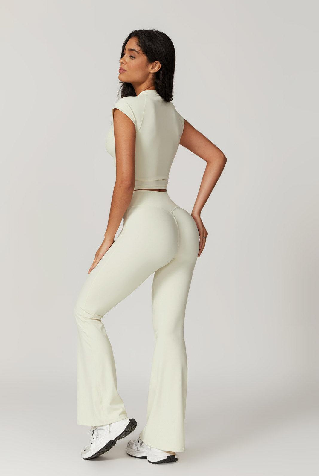 Sleek Cream Top with Four-Way Stretch Polyamide By BOTA Official