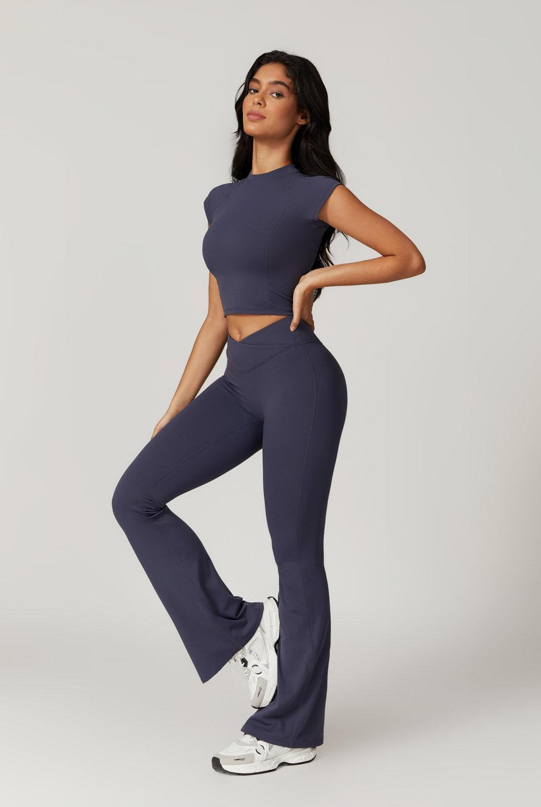 Cropped Fit Navy Top with Round Neckline and Four-Way Stretch By BOTA Official