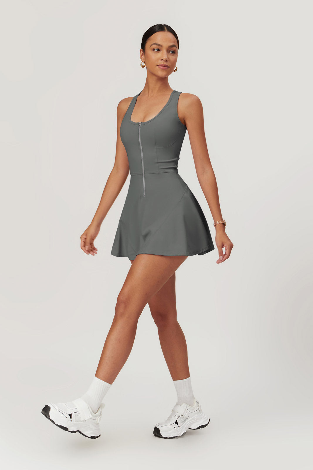 Comfortable Grey Mini Dress with Built-in Shorts By BOTA Official