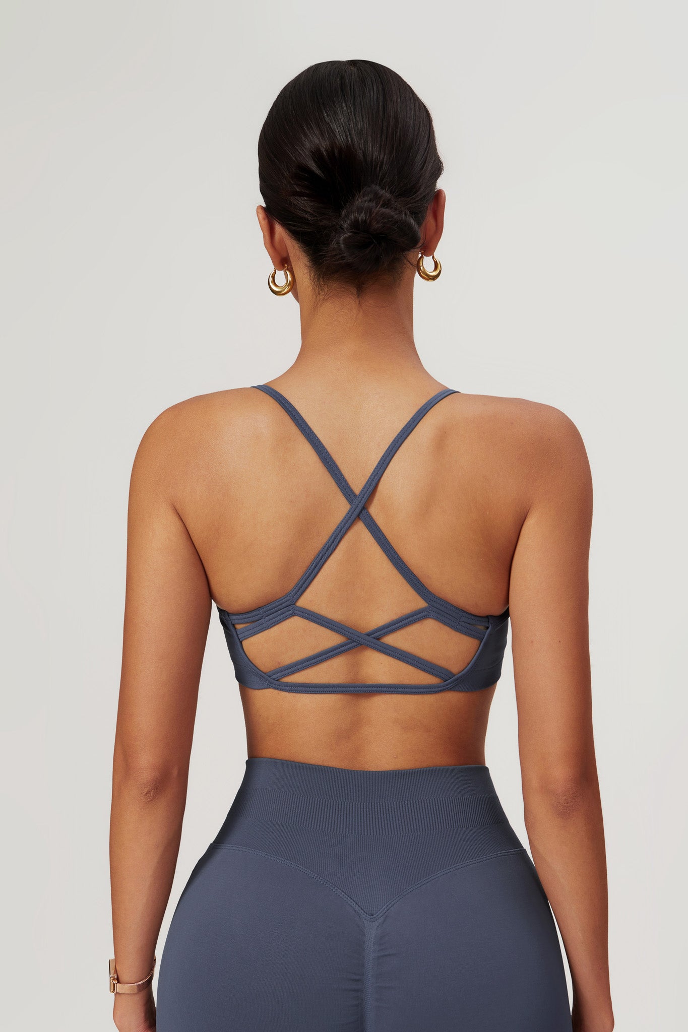 Stylish Navy Sports Bra with High Neckline and Criss-Cross Back by BOTA Official