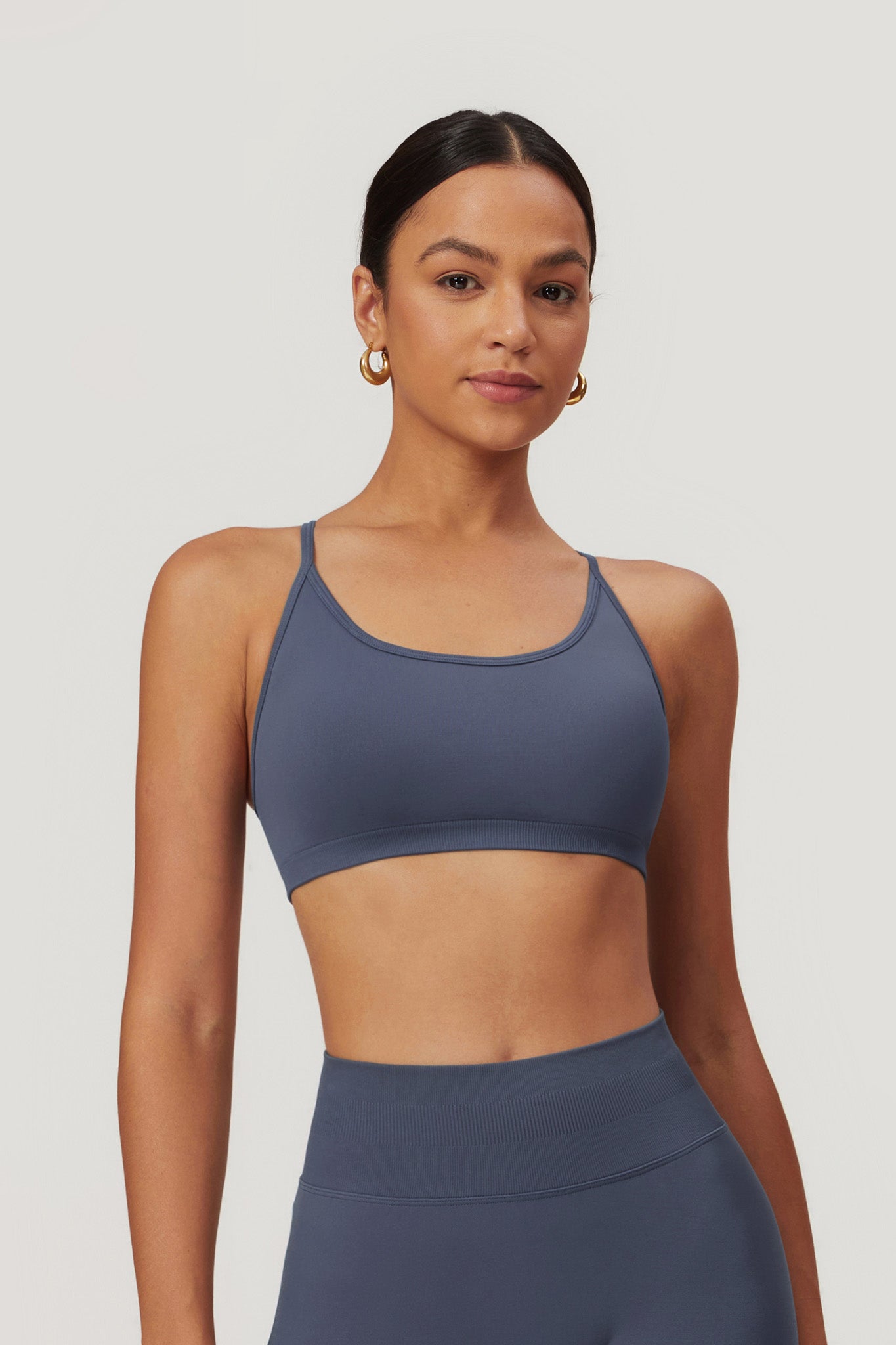 Stylish Navy Sports Bra with High Neckline and Criss-Cross Back by BOTA Official