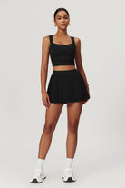 Pleated Black Mini Tennis Skirt with Built-in Shorts and Pocket By BOTA Official