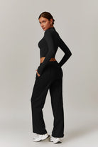 Black Long Sleeve Top with Round Neckline and Comfy Nylon By BOTA Official