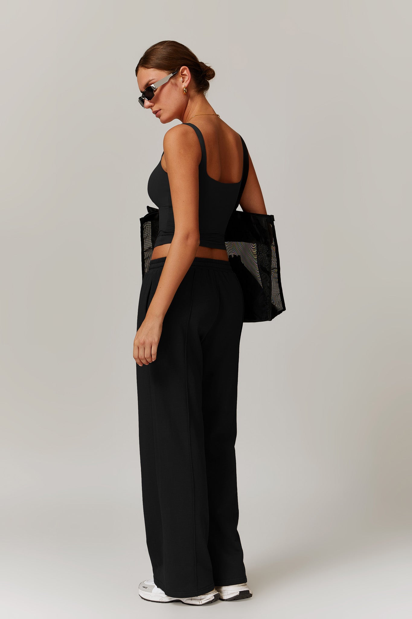 Black Sleeveless Top with Square Neckline and Extended Hem By BOTA Official