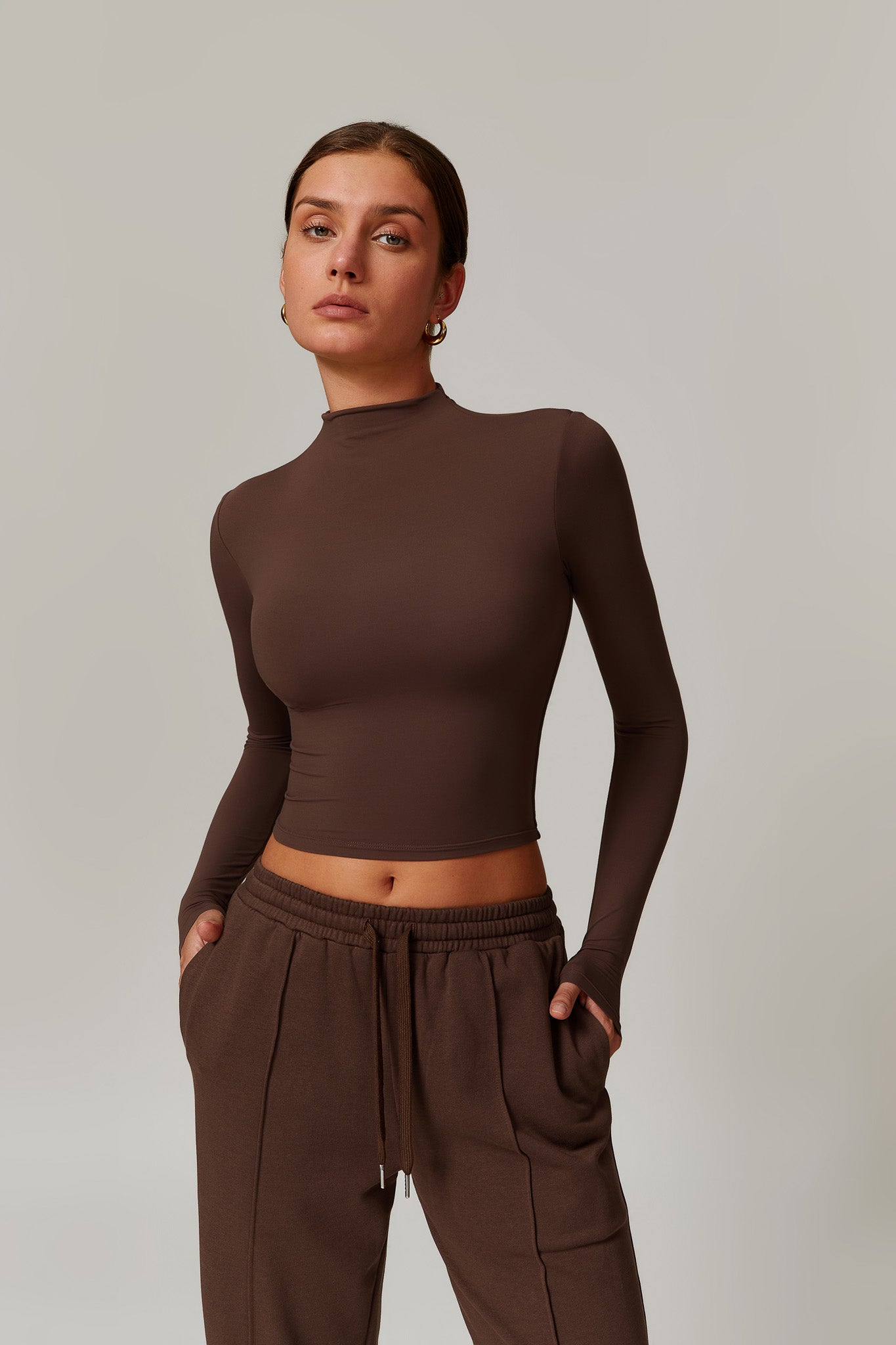 Long Sleeve Brown Top with Classy Round Neckline By BOTA Official