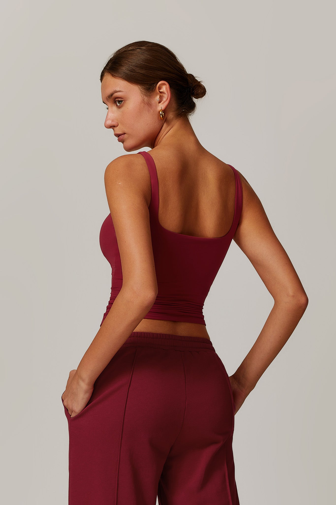 Sleeveless Maroon Top with Flattering U Shaped Back and Nylon By BOTA Official