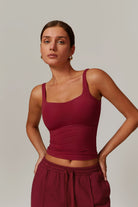 Sleeveless Maroon Top with Flattering U Shaped Back and Nylon By BOTA Official