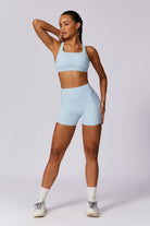 Stylish Ice Blue Shorts with High-Waist and Four-Way Stretch By BOTA Official