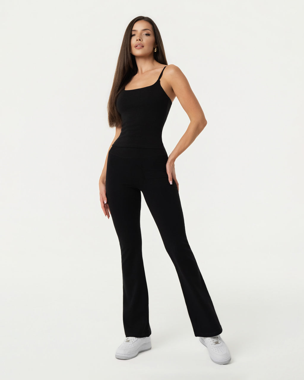 Organic Cotton Cami Top & Flare Leggings Set - Black
