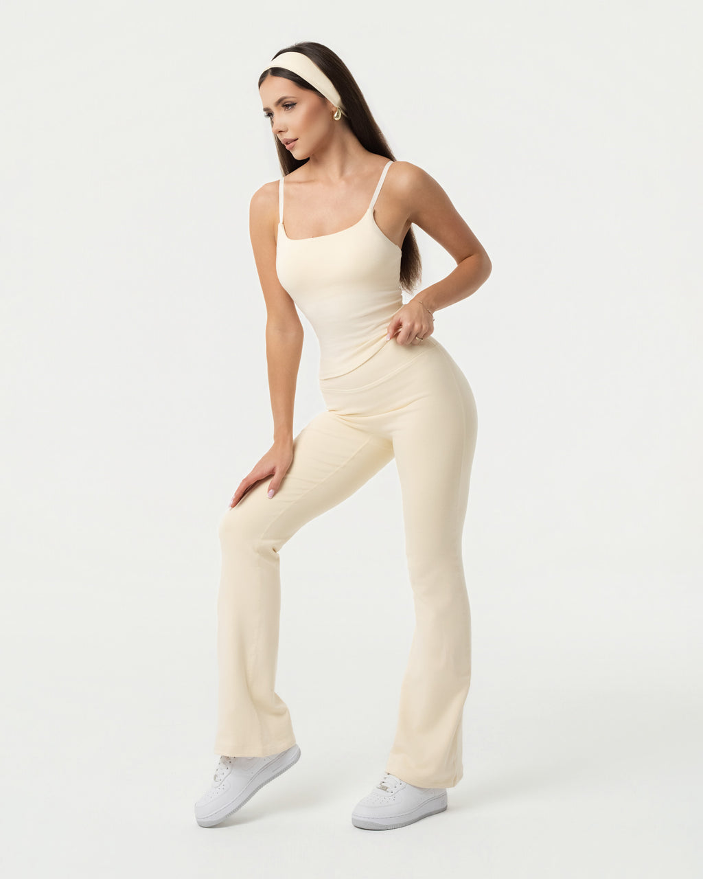 Organic Cotton Cami Top & Flare Leggings Set - Buttercream
