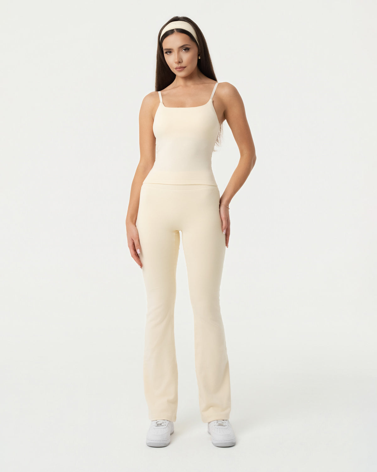 Organic Cotton Cami Top & Flare Leggings Set - Buttercream