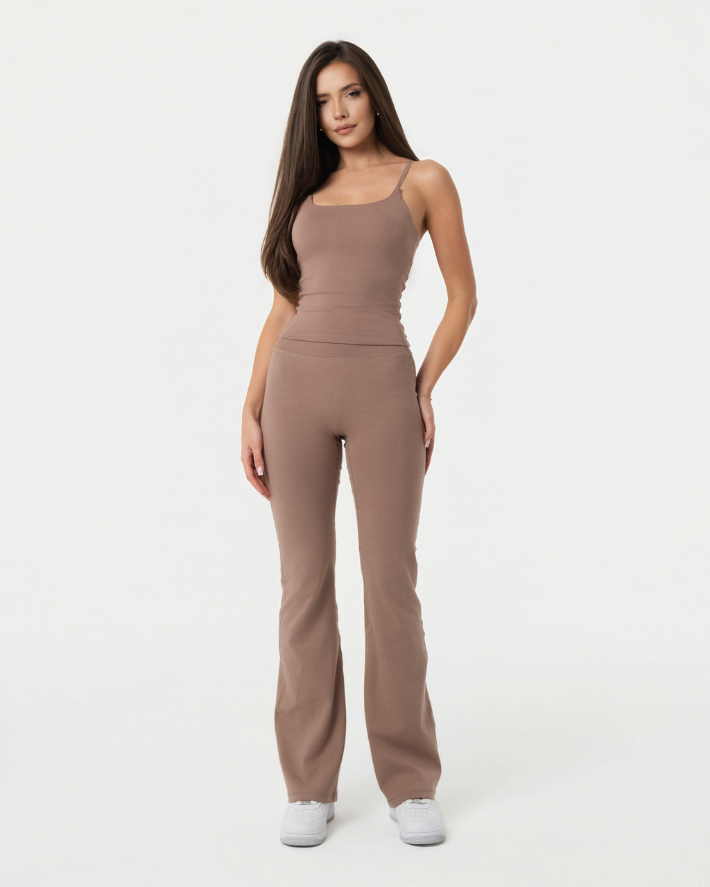 Organic Cotton Cami Top & Flare Leggings Set - Truffle