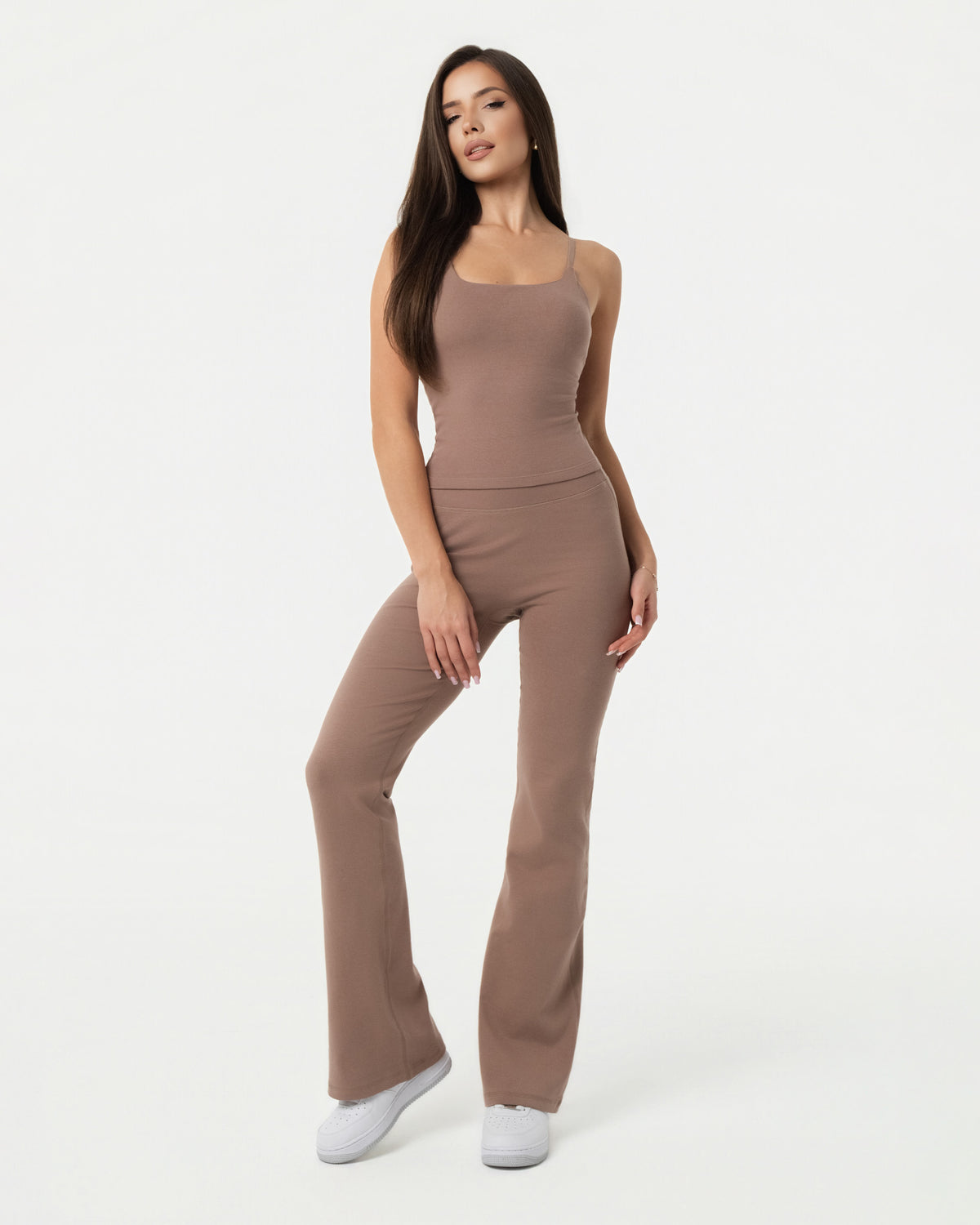 Organic Cotton Cami Top & Flare Leggings Set - Truffle