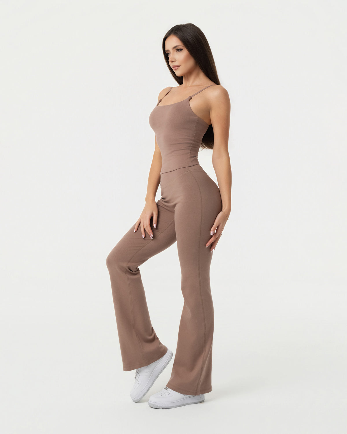 Organic Cotton Cami Top & Flare Leggings Set - Truffle