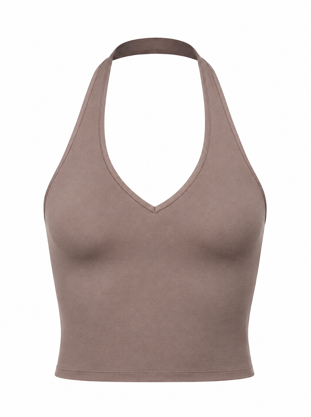Truffle brown organic cotton halter top, product flat lay.