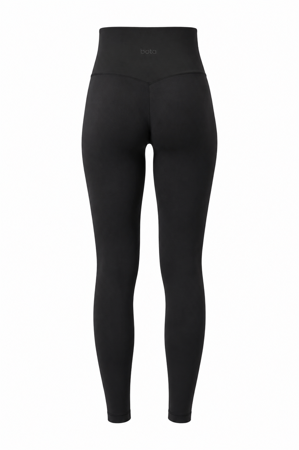 Black organic cotton leggings showing the wide waistband and hidden pocket.