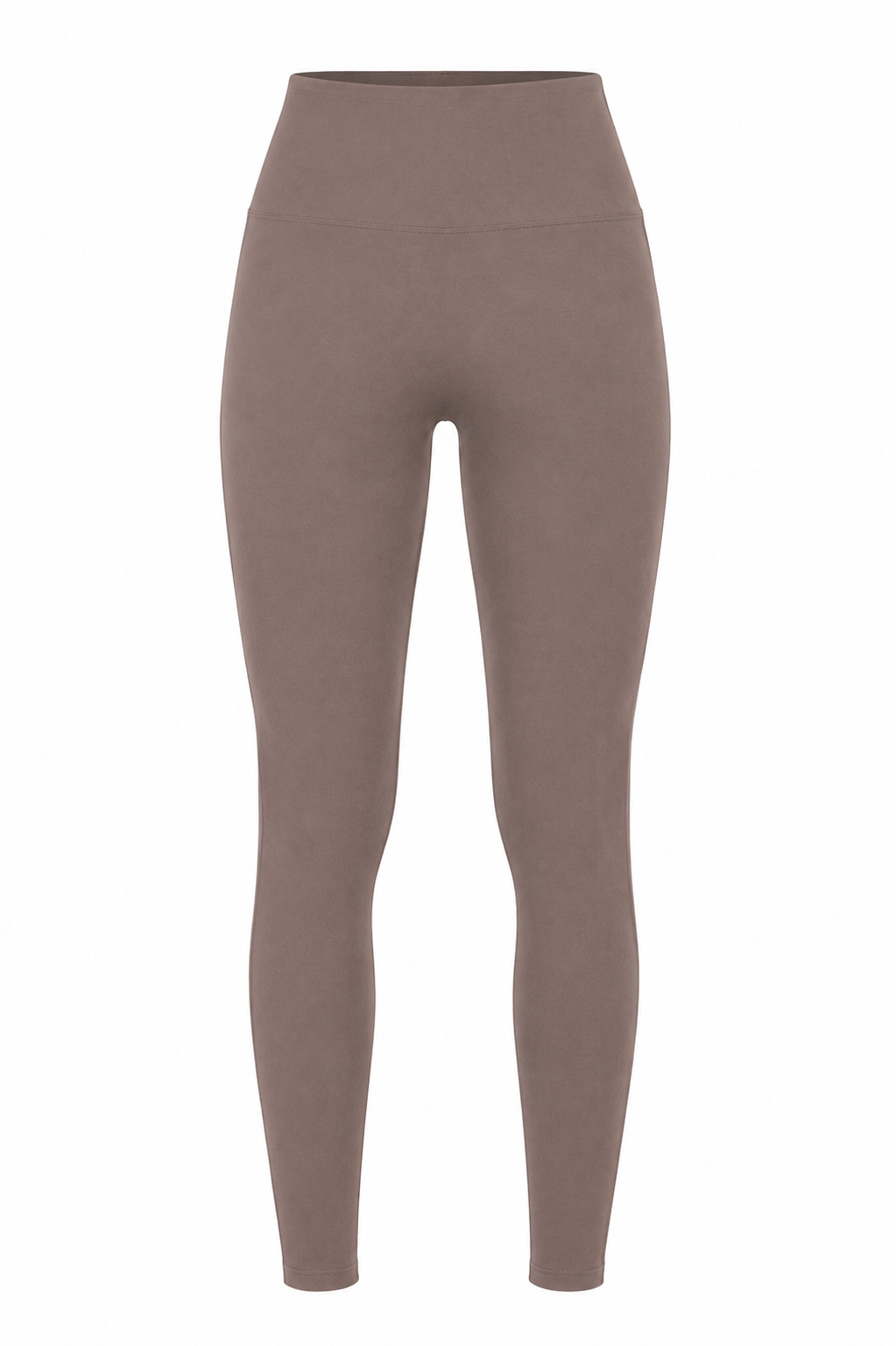 Truffle brown organic cotton high-waisted 7/8 leggings, product flat lay.