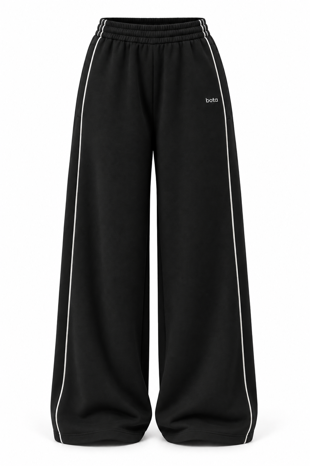 Black organic cotton oversized sweatpants, product flat lay.