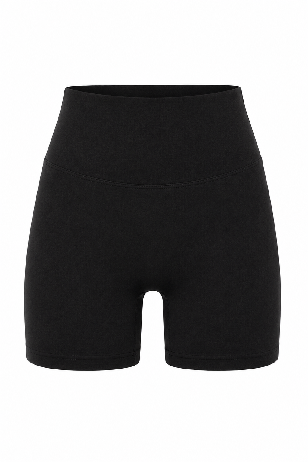 Black organic cotton high-waisted shorts, product flat lay.