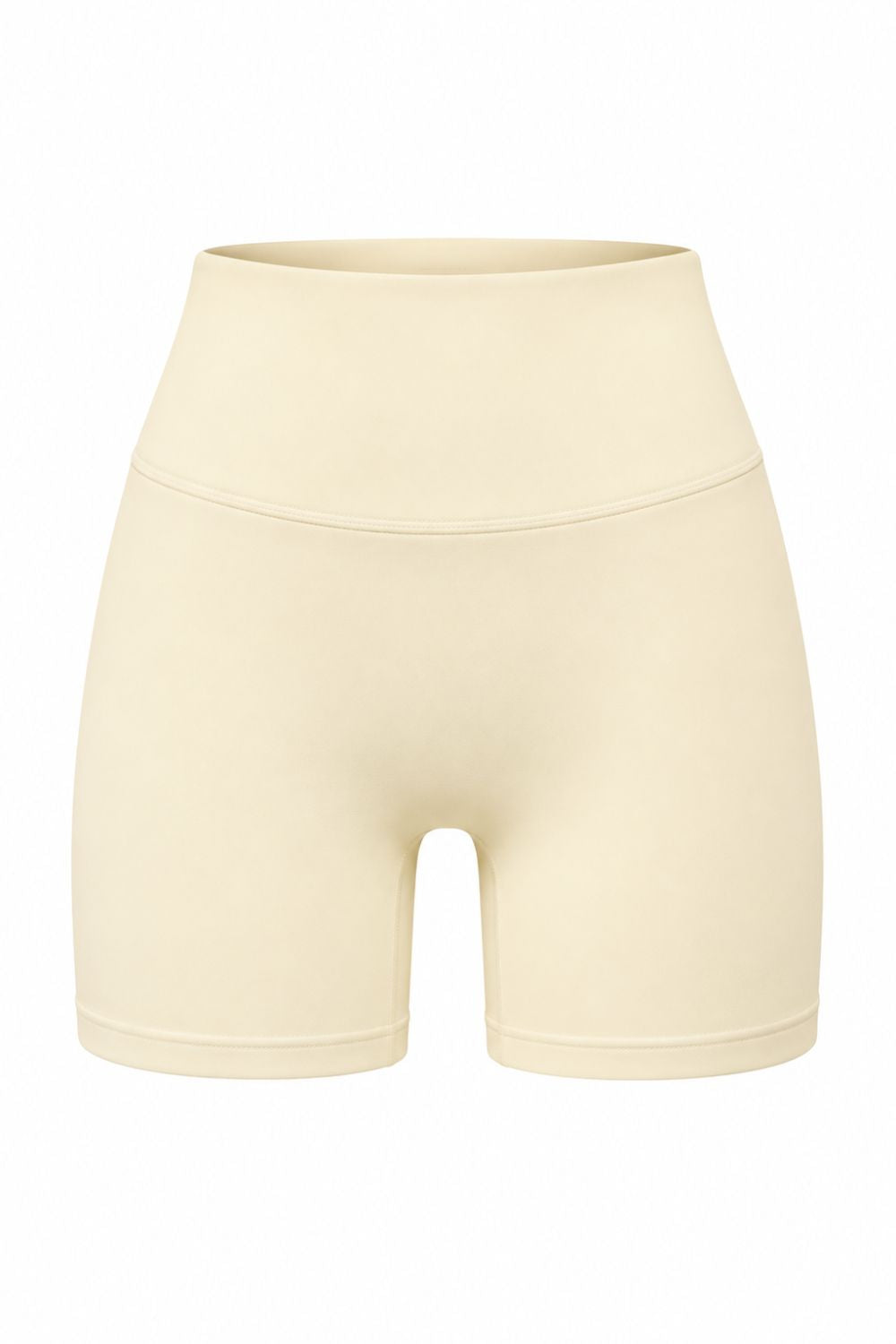 Buttercream organic cotton high-waisted shorts with a double-layer, squat-proof fabric.