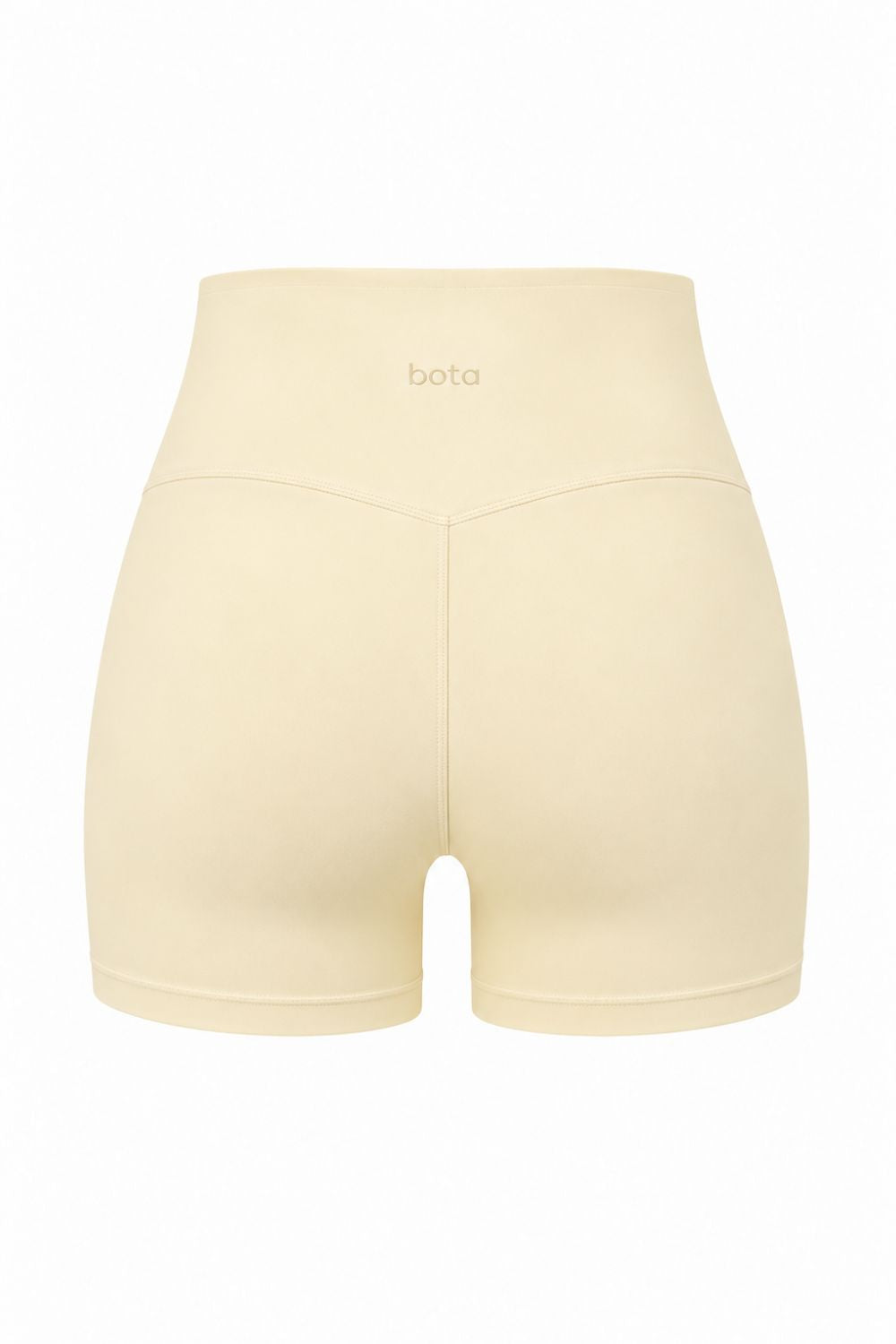 Buttercream organic cotton shorts showing the wide waistband and hidden pocket.