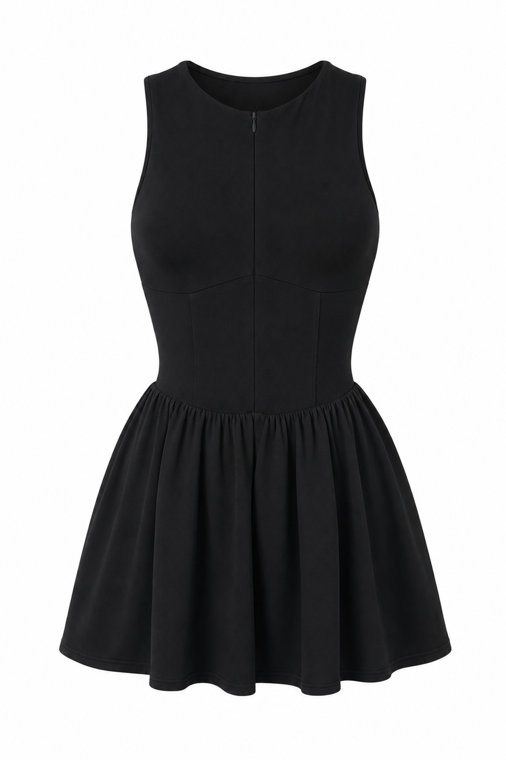 Black organic cotton tennis dress, product flat lay.
