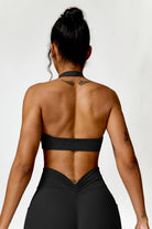 Breathable Black Sports Bra with Open Back and Diamond Neckline By BOTA Official