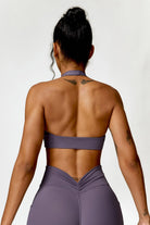 Breathable Taupe Sports Bra with Open Back and Moisture-Wicking by BOTA Official