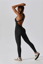 Black Workout Jumpsuit | Open Back Design & Built-In Bra By BOTA Official